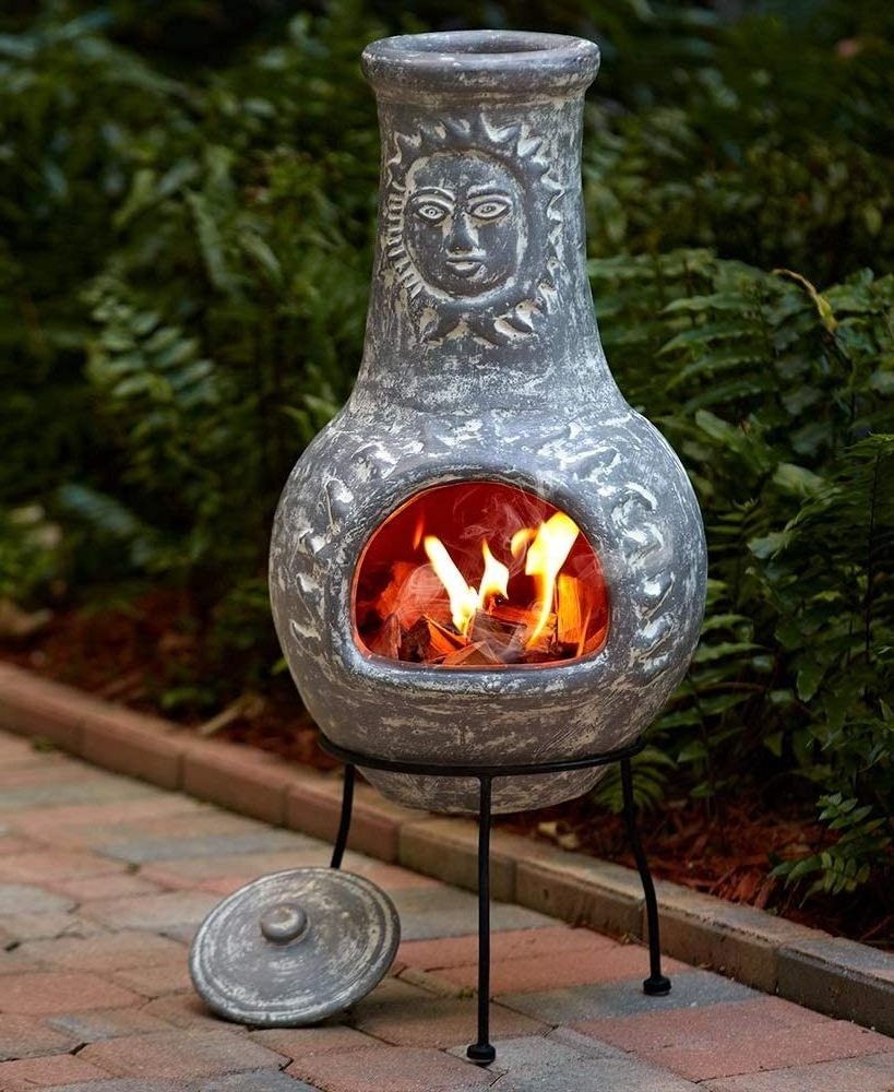 Outdoor Terracotta clay chiminea Handmade Garden Clay Chimenea with sun face design