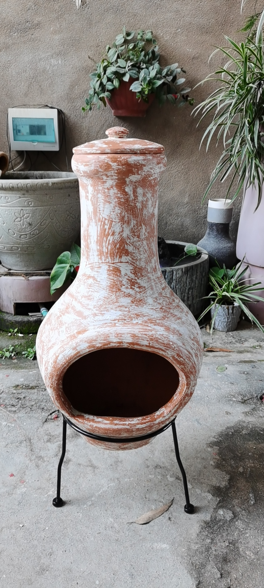 2021 Clay  chimenea for patio with BBQ grill Outdoor terracotta chimenea fire pit