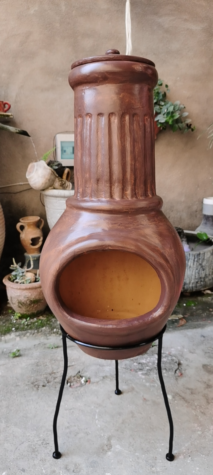 2021 Clay  chimenea for patio with BBQ grill Outdoor terracotta chimenea fire pit