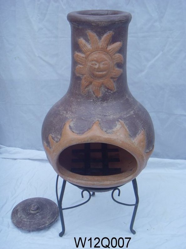 Handmade Clay  tiki chimenea for garden with BBQ grill Outdoor terracotta chimenea fire pit