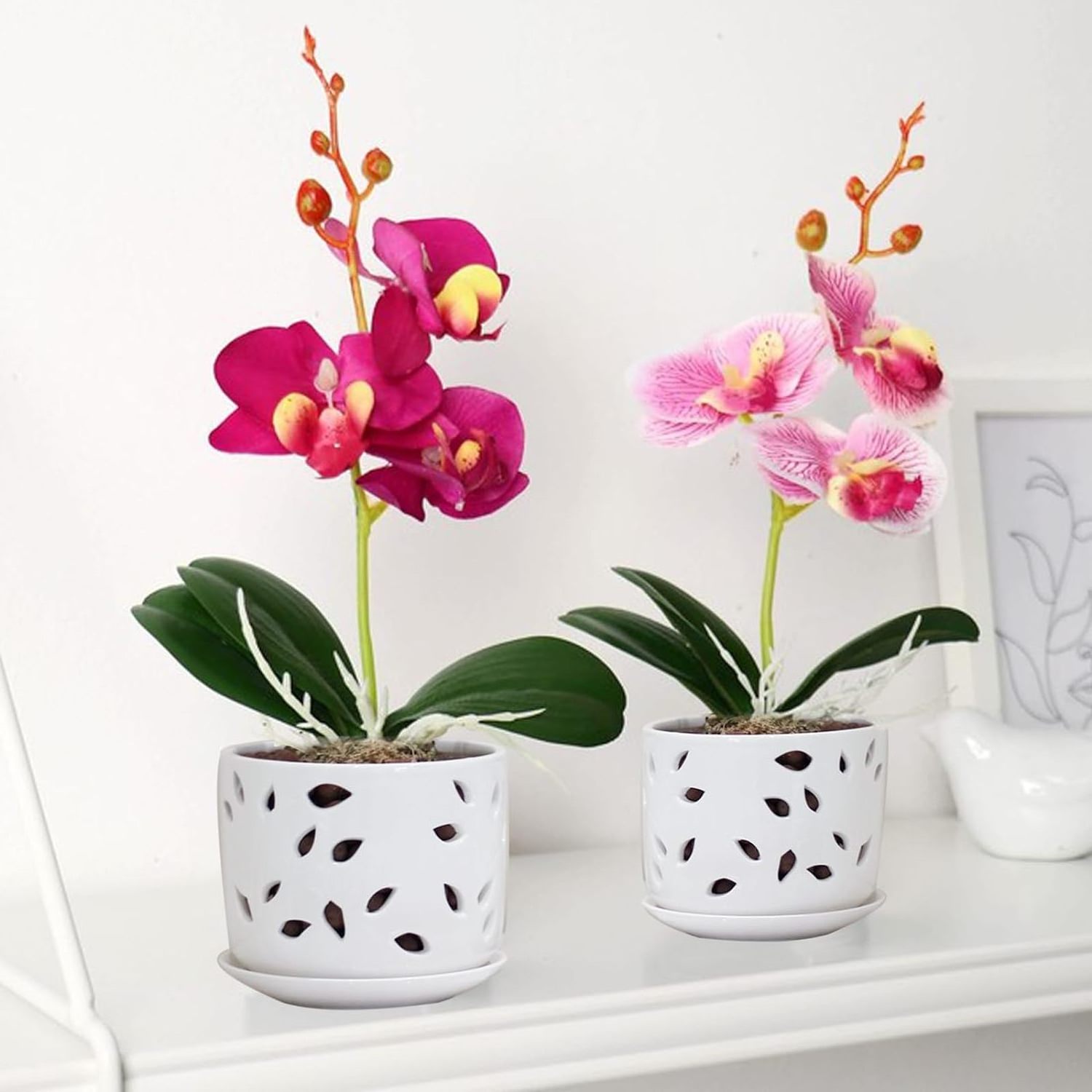 Ceramic Orchid Pot with Drainage Holes and Tray Flower Pot Plants Promoting Air Circulation for Healthy Plant Growth