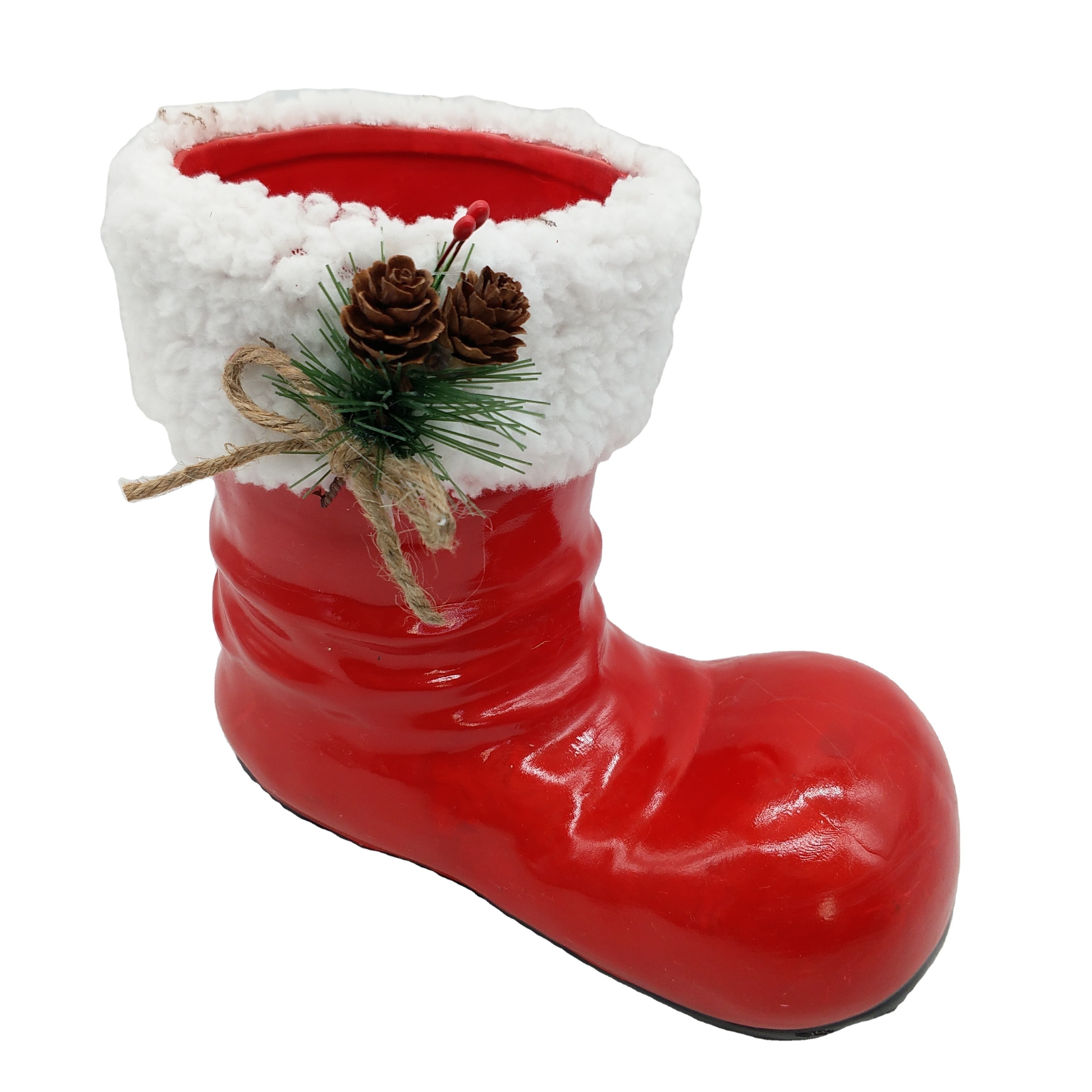 2022 Xmas decorative Planter Christmas ceramic boots shape planters ceramic boots flower pot