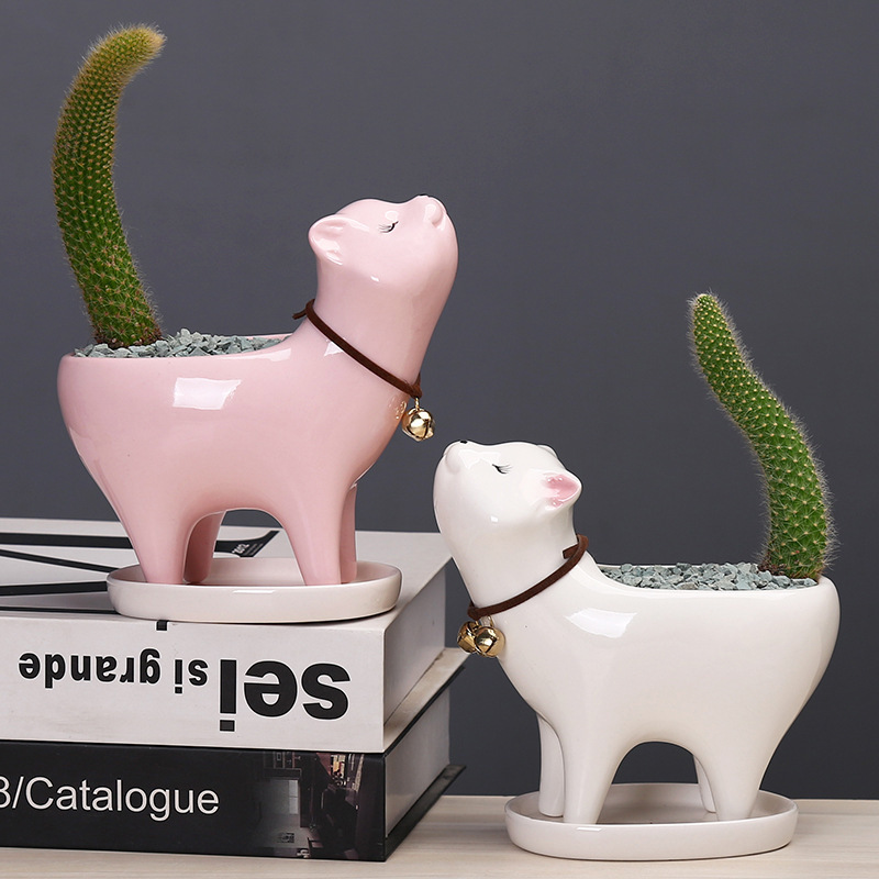 Small Mini Cute Cartoon Cat Animal Pot Desktop Succulent Planter Smart Home Products wholesale products Ceramic Flower Pots