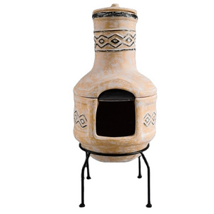 Handmade Clay  tiki chimenea for garden with BBQ grill Outdoor terracotta chimenea fire pit