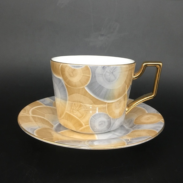 P&T customized marble ceramic coffee cup and saucer bone china coffee tea pot set