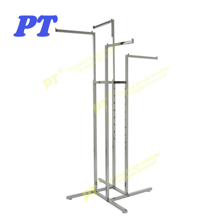 4 Way Garment Store Retail Arm Adjustable Metal Hanging Clothes Display Racks For Clothes