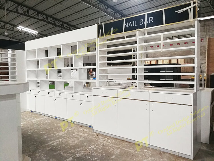 Wall Perfume Plywood Beauty Salon Used And Glass Vitrine Accessories Table Cosmetic Cabinet Display Showcase