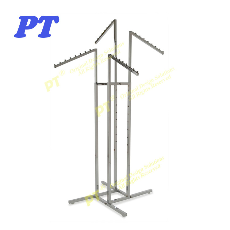 4 Way Garment Store Retail Arm Adjustable Metal Hanging Clothes Display Racks For Clothes