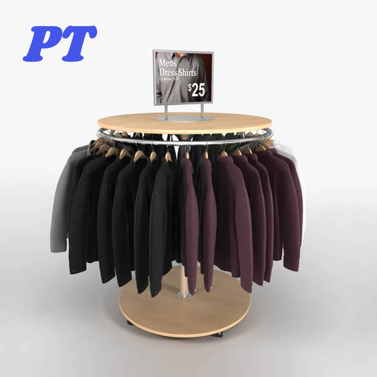 Wood Floor Standing Clothing Shop Stainless Steel Round Metal Hanging Clothes Display Rack