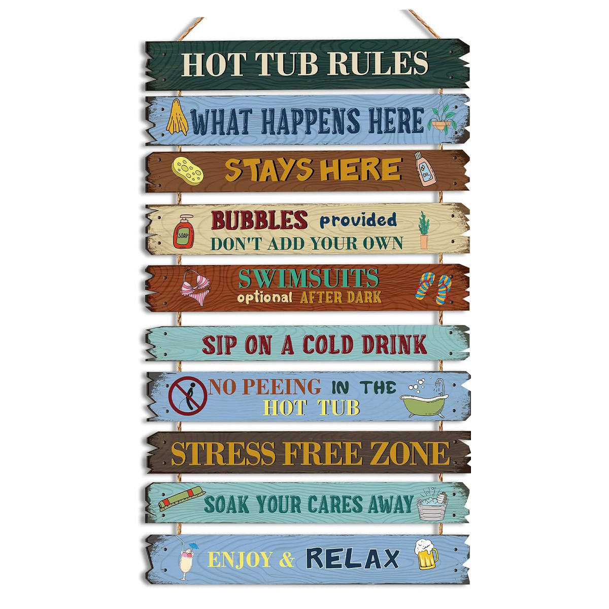 Rules Wood Plaque Sign Funny Hot Tub Bathroom Decorative Outdoor Rules Wall Bath for Pool Backyard Outdoor Wall Art