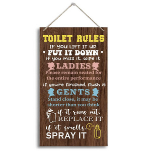 Bathroom Wood Decor Sign Toilet Rules Hanging Plaque Decoration Farmhouse Warning Sign for Home Office Farm Shop Bar