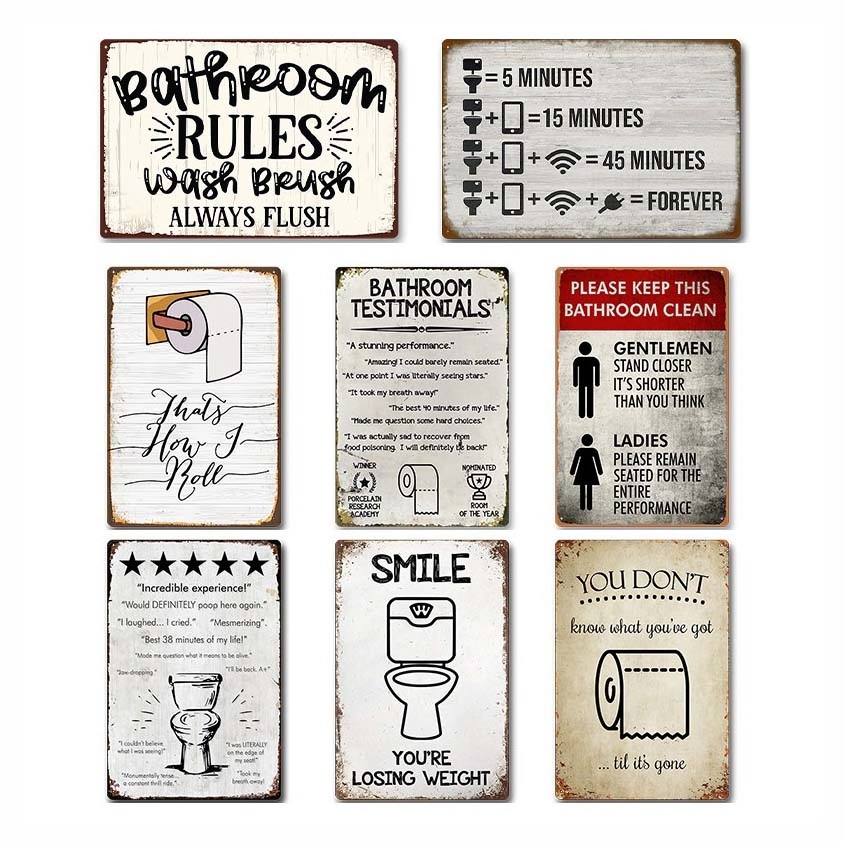 Bathroom Rules Tin Sign Bar Coffee Store Home Wall Decor Hanging Metal Decor Decorative Customized Aluminum Signs