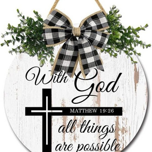 With God All Things are Possible Signs for Front Door Wreaths Religious Scripture Bible Verses Wall Wooden Hanging Wall Decor