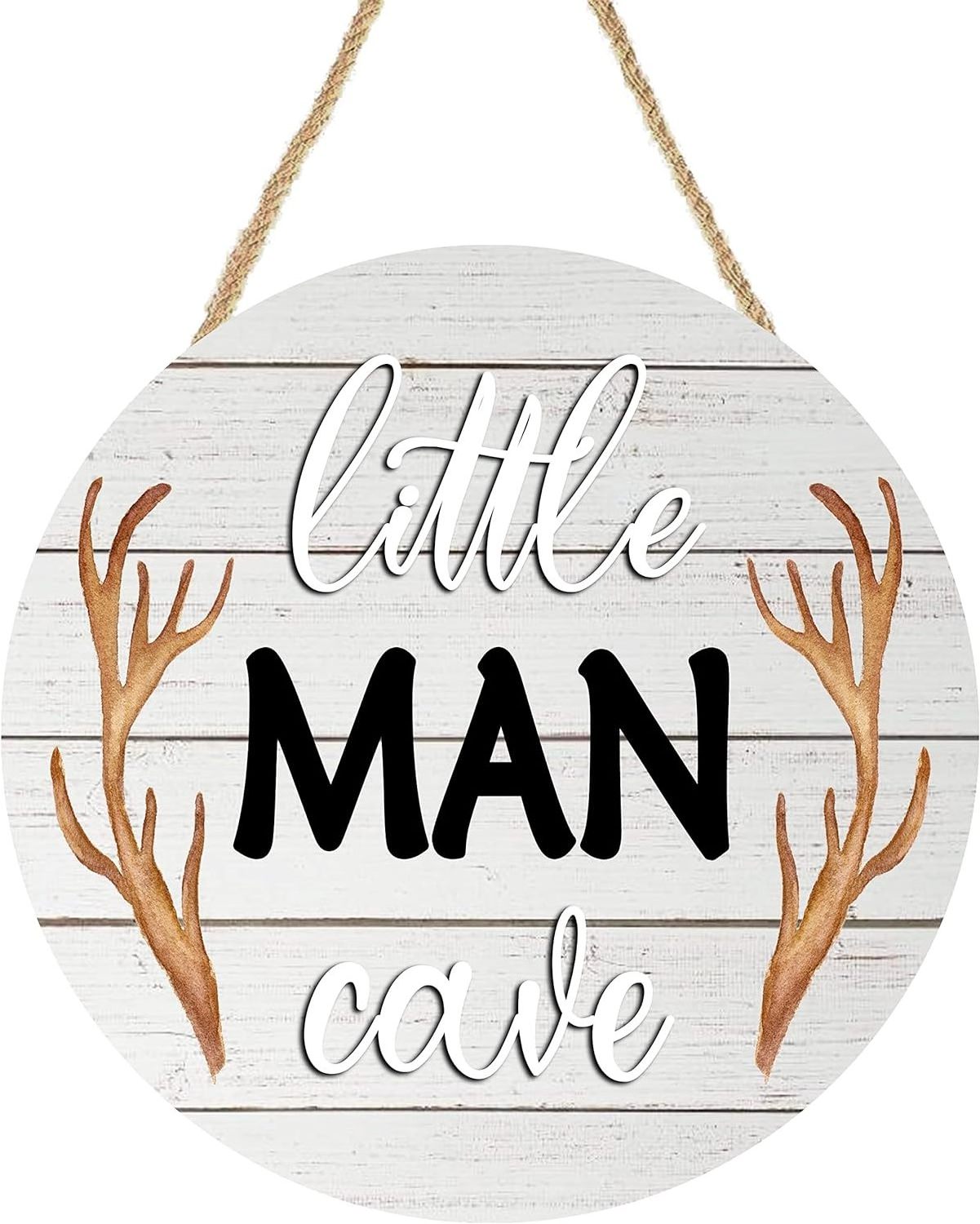 Little Man Cave Sign Wall Decor for Nursery Wooden Boys Room Rustic Round Sign for Baby Toddler Kids Bedroom Living Room 12 Inch