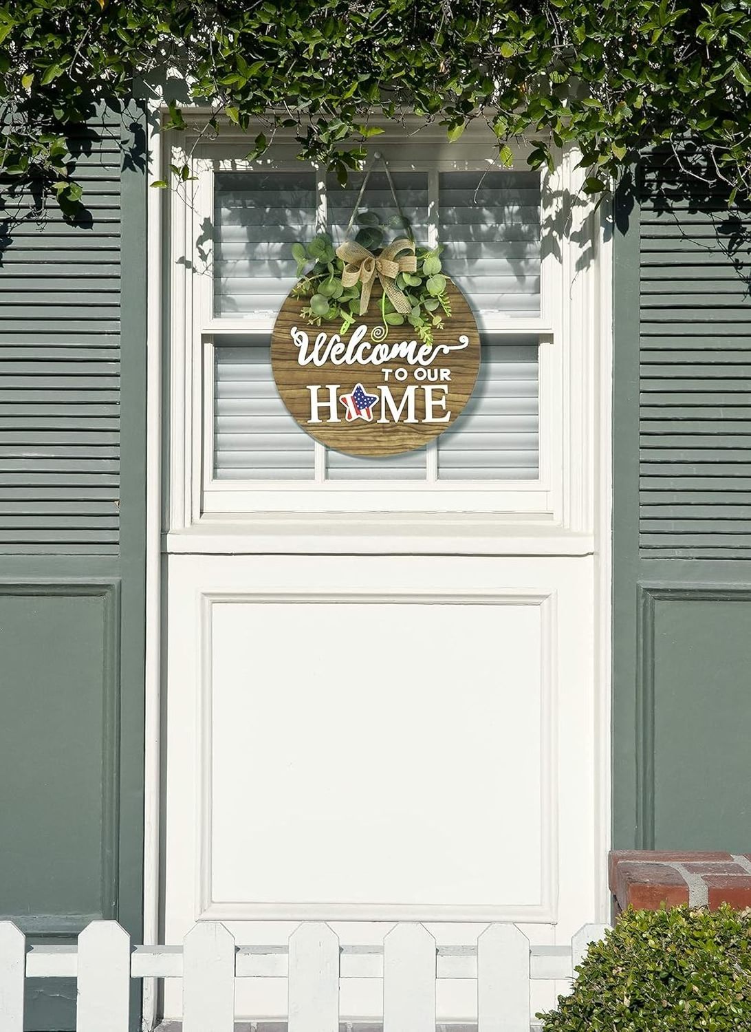 Welcome Sign Front Door Decoration Rustic Round Wood Wreaths Wall Hanging Outdoor Farmhouse Porch All Seasons Holiday Christmas