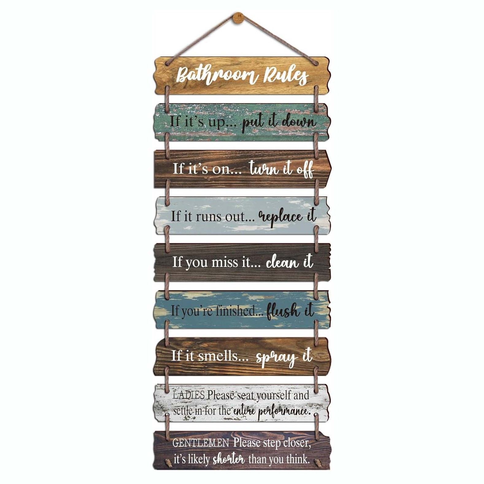 Customized Collage Bathroom Rules Wall Hanging Sign 9pcs Wooden Decor Wall Art Plaque for Toilet Restroom