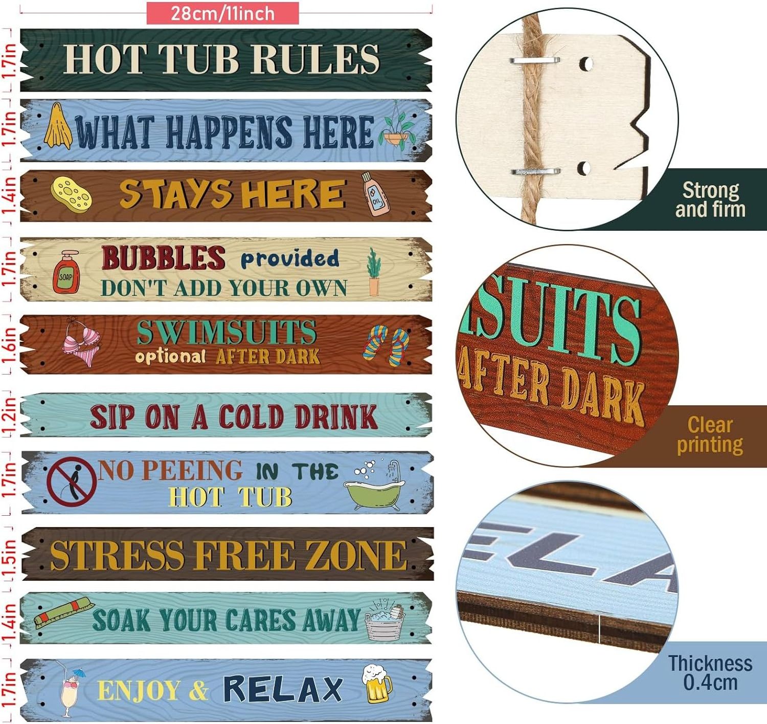 Rules Wood Plaque Sign Funny Hot Tub Bathroom Decorative Outdoor Rules Wall Bath for Pool Backyard Outdoor Wall Art