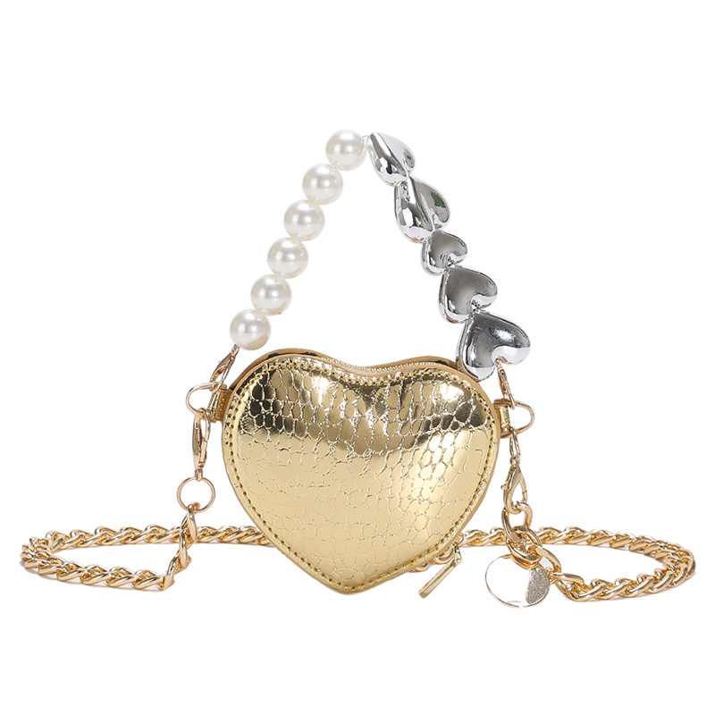 2023 new arrivals heart purse and heart shape handbag Fashion flash metallic chains for bags mini micro bag purse