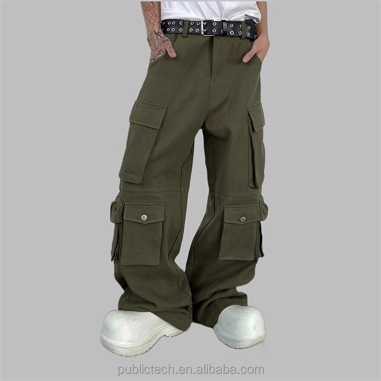 OEM Wholesale Custom High Quality Multi Pockets Baggy Parachute Wide Leg Streetwear Casual Men's Cargo Pants