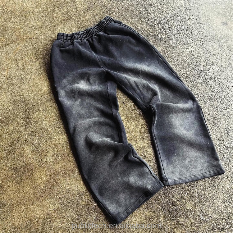 Custom Men High Quality Cotton Y2K Printing Vintage Black Luxury Acid Wash Straight Leg Baggy Sweatpants