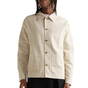 OEM Cotton and linen blend twill casual oversized lightweight work linen jacket for men