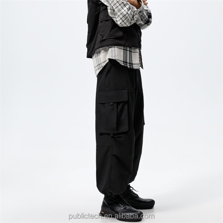 OEM casual black jogging 100% polyester custom logo cargo sweatpants for men