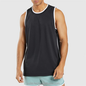 OEM Custom 100% polyester contrast piping mesh basketball tank top for men