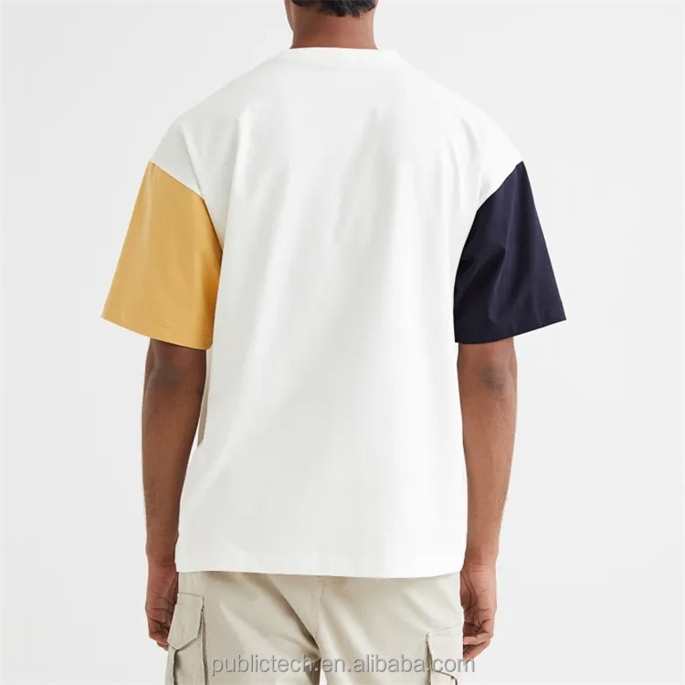 OEM Wholesale fashion custom logo 95 cotton 5 spandex cut and sew colorblocked t shirt for men