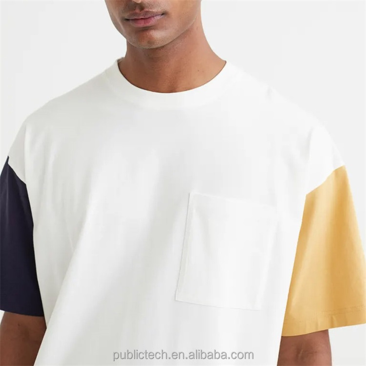 OEM Wholesale fashion custom logo 95 cotton 5 spandex cut and sew colorblocked t shirt for men