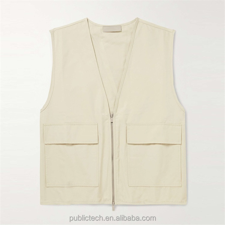 Wholesale knitted cotton custom streetwear fashion running beige utility plus size men's vests & waistcoats