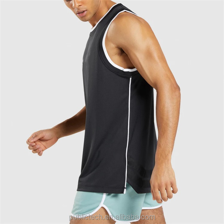 OEM Custom 100% polyester contrast piping mesh basketball tank top for men