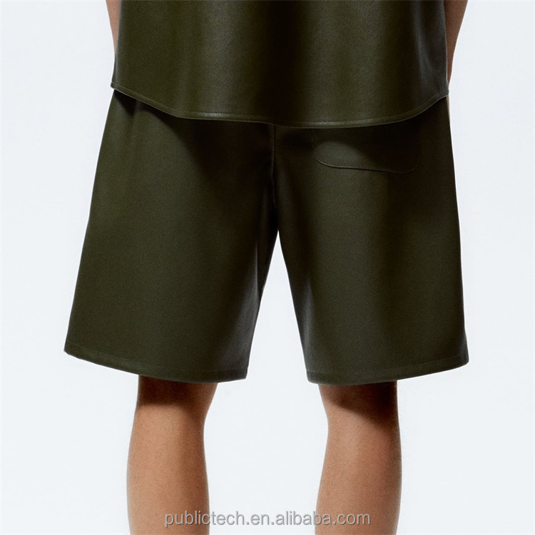 OEM Custom oversized loose low crotch genuine PU leather shorts for men