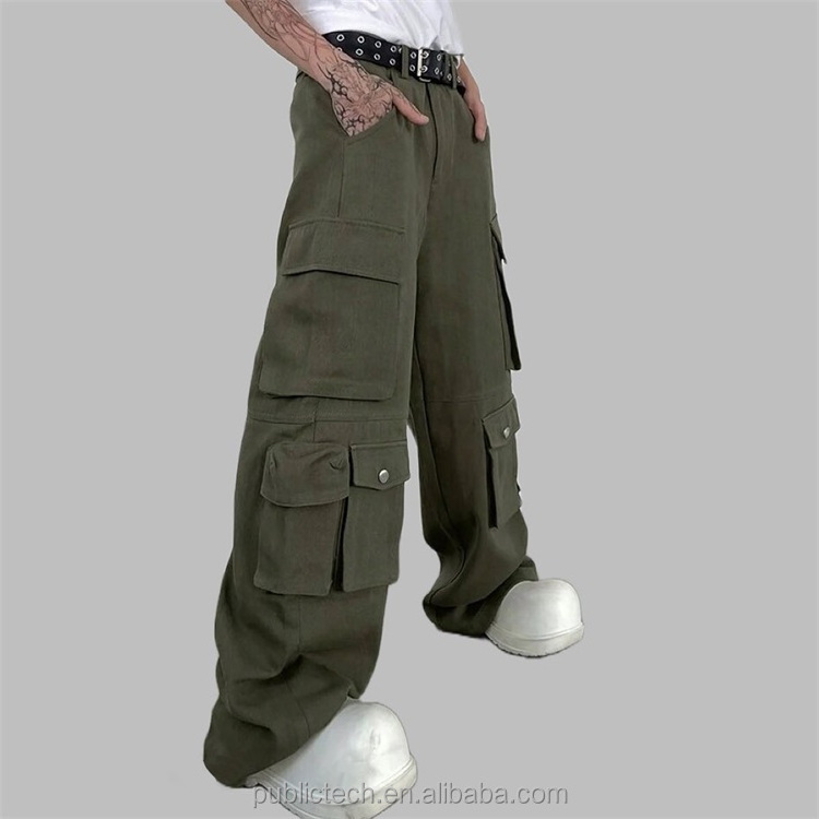 OEM Wholesale Custom High Quality Multi Pockets Baggy Parachute Wide Leg Streetwear Casual Men's Cargo Pants