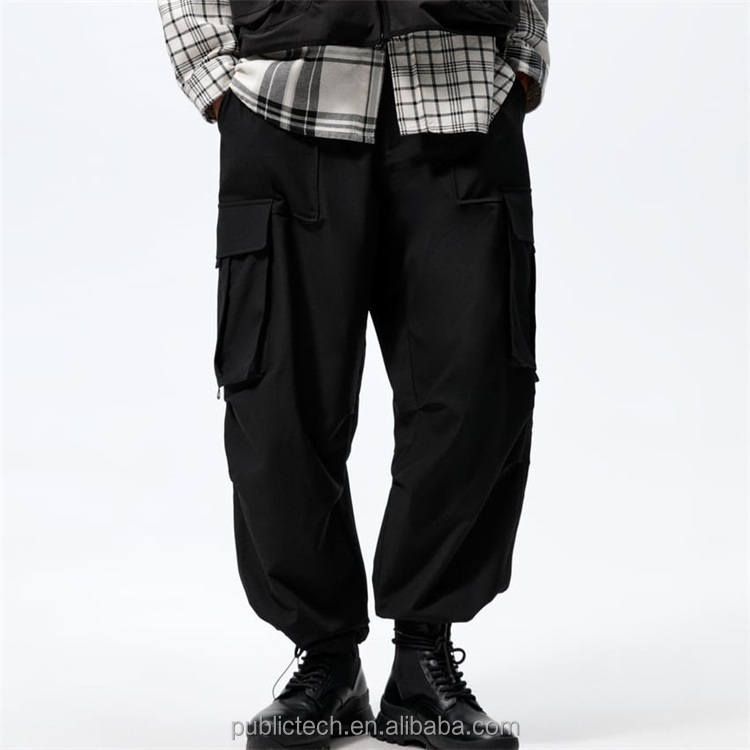 OEM casual black jogging 100% polyester custom logo cargo sweatpants for men