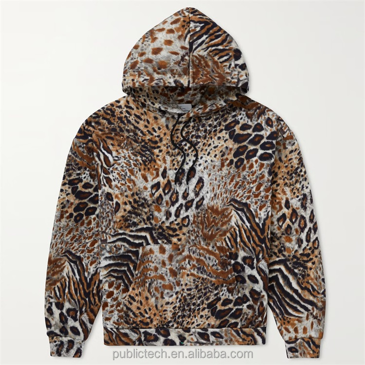 Custom  hip hop streetwear oversized leopard print set tracksuit for men