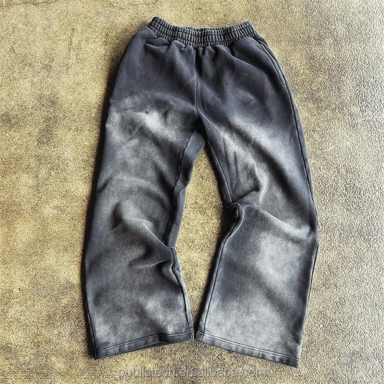 Custom Men High Quality Cotton Y2K Printing Vintage Black Luxury Acid Wash Straight Leg Baggy Sweatpants