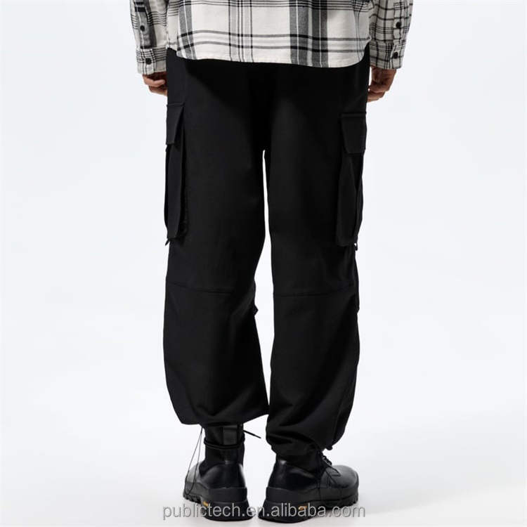 OEM casual black jogging 100% polyester custom logo cargo sweatpants for men