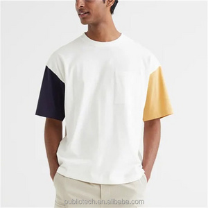 OEM Wholesale fashion custom logo 95 cotton 5 spandex cut and sew colorblocked t shirt for men