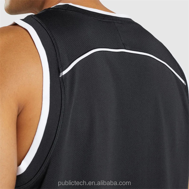 OEM Custom 100% polyester contrast piping mesh basketball tank top for men