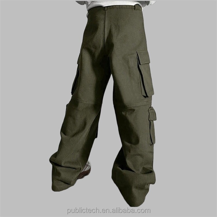 OEM Wholesale Custom High Quality Multi Pockets Baggy Parachute Wide Leg Streetwear Casual Men's Cargo Pants