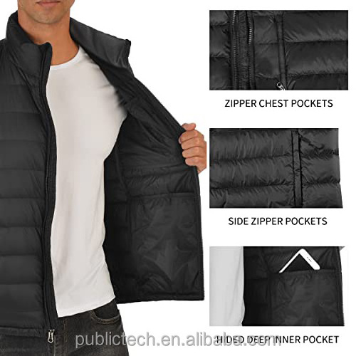 Wholesale Custom Logo Cropped Solid Color Duck Down Lightweight Windproof Puffer Vest Men