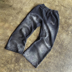 Custom Men High Quality Cotton Y2K Printing Vintage Black Luxury Acid Wash Straight Leg Baggy Sweatpants