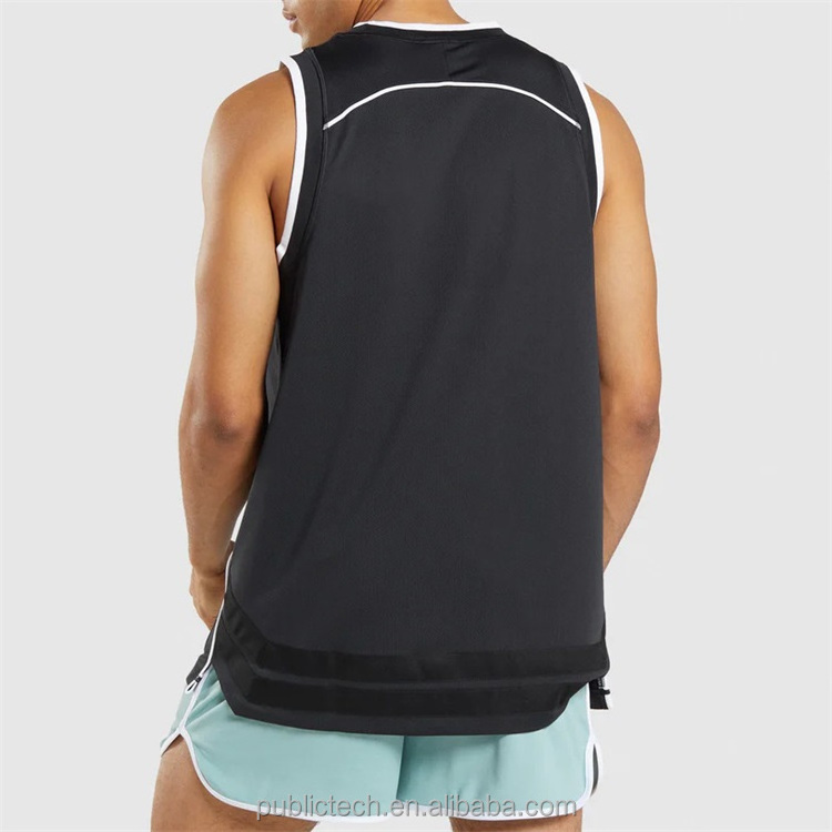 OEM Custom 100% polyester contrast piping mesh basketball tank top for men