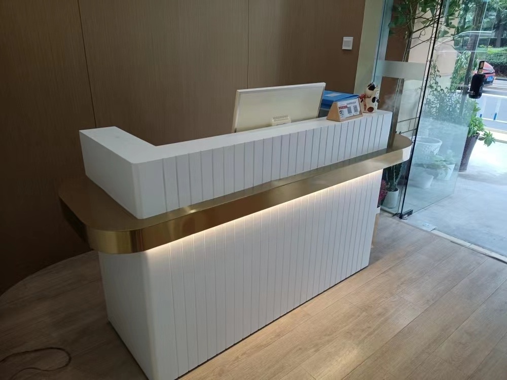 little  circular front desk reception beauty salon small tech reception desk wood panel for retail store