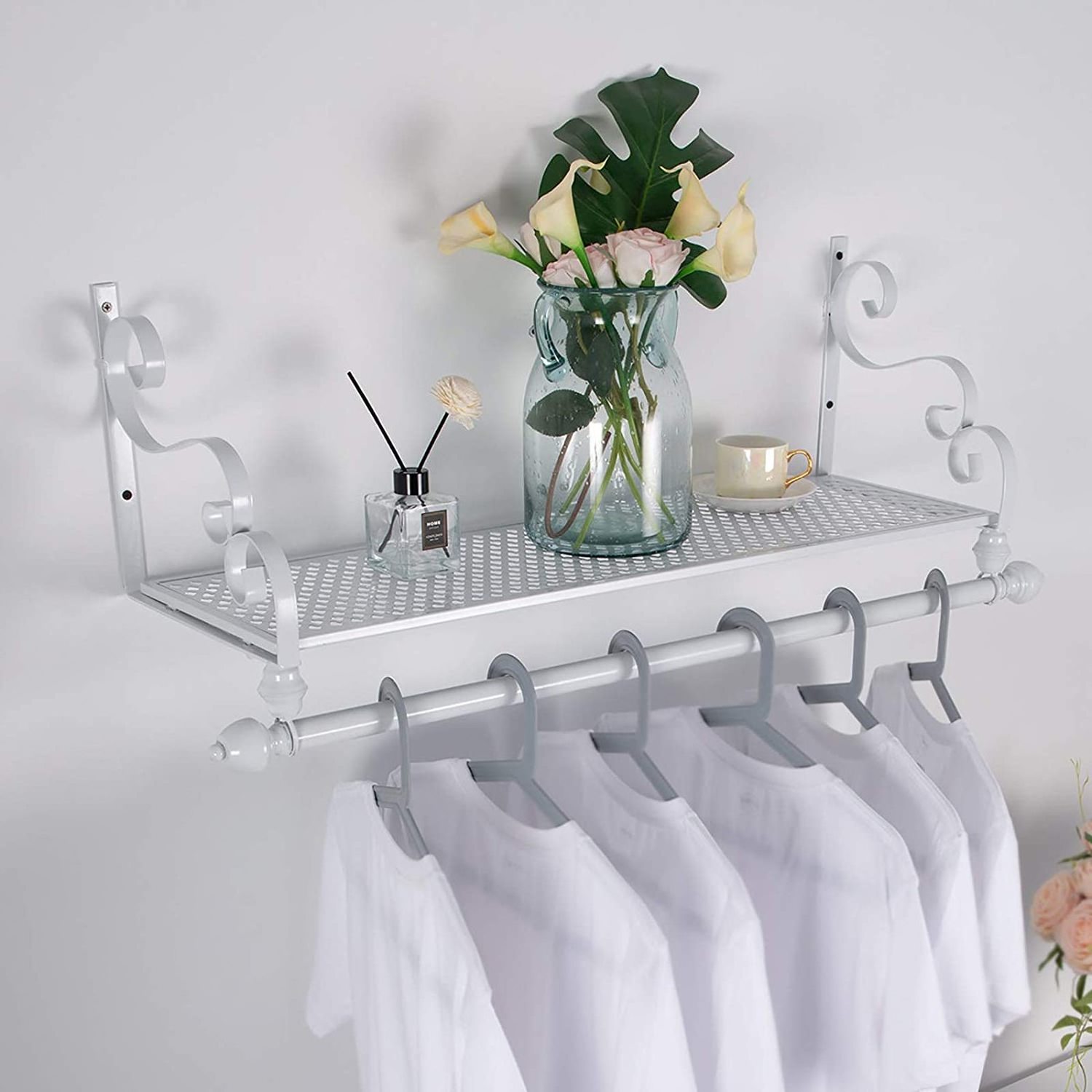 Industrial tube shelf hanger heavy-duty wall-mounted black iron clothes rail multi-purpose laundry room clothes rail