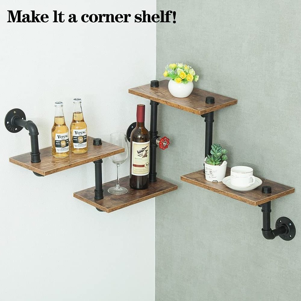 Industrial wood-paneled wall-mounted floating racks, retro country pipe racks for the bar, kitchen, and living room