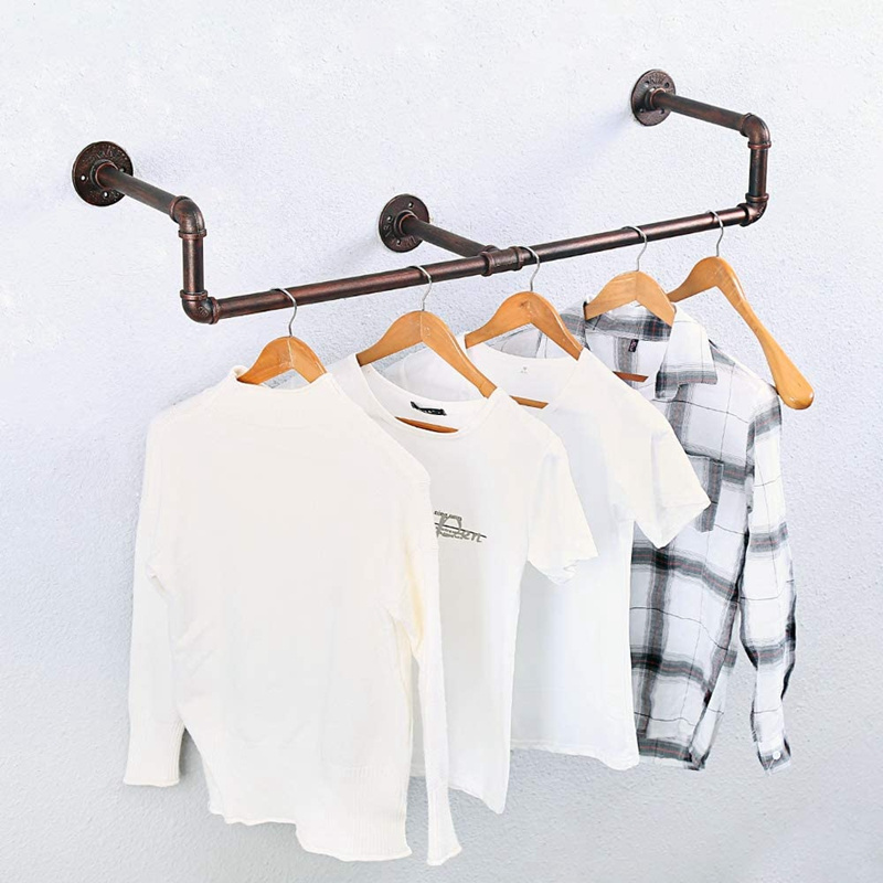 Industrial Pipe Wind Iron Art Water Pipe Clothing Display Rack Wall-mounted Stainless Steel Hanger Clothes Storage Rack