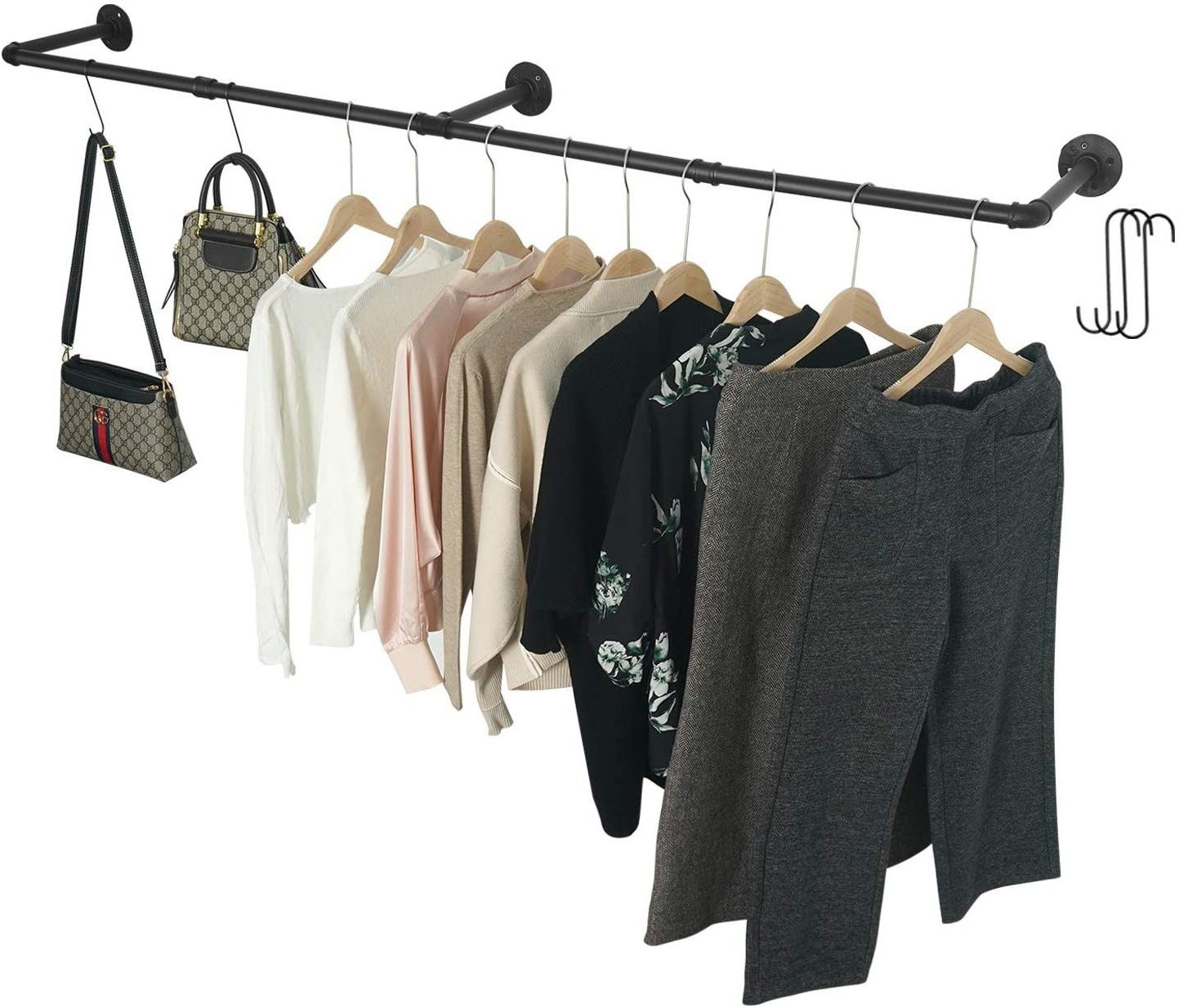 Industrial tube hanger, retail clothes, custom shop design, metal clothing apparel display rack