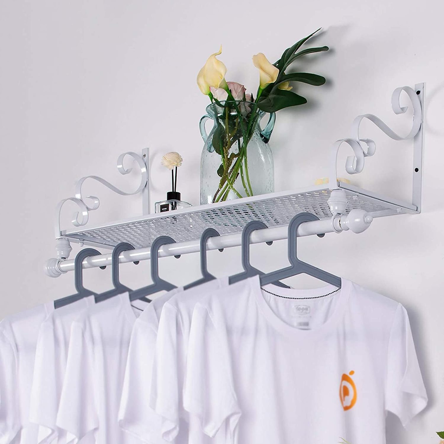 Industrial tube shelf hanger heavy-duty wall-mounted black iron clothes rail multi-purpose laundry room clothes rail