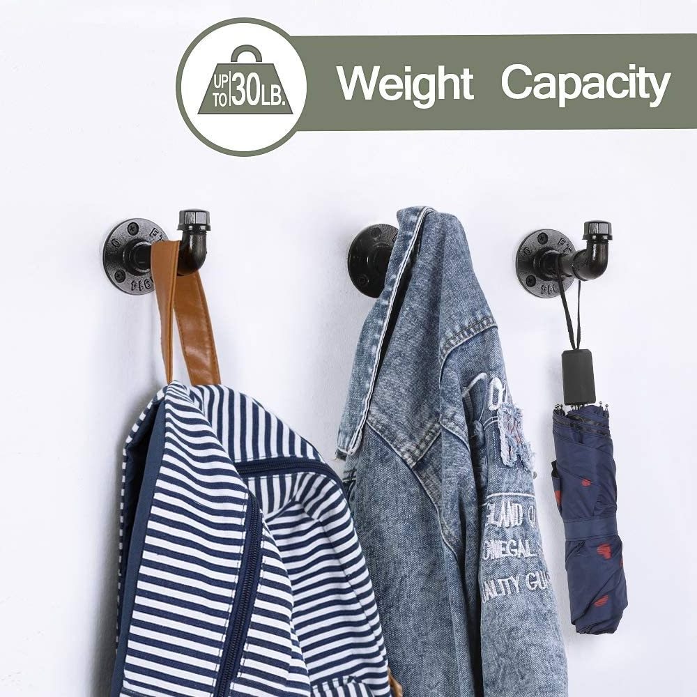 Towel Hook, Wall Mounted Coat Hooks Industrial Wall Robe Hanger Hooks for Bathroom Kitchen Bedroom, Iron Finished